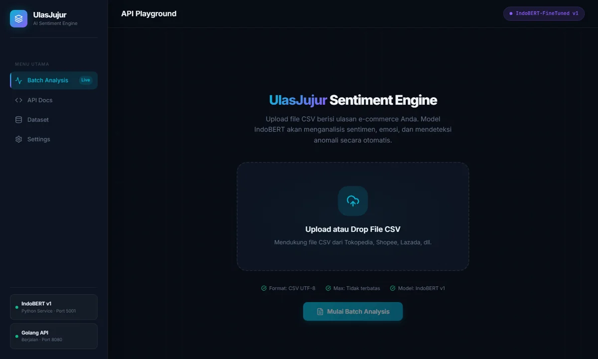 Landing page mesin analitik sentimen UlasJujur